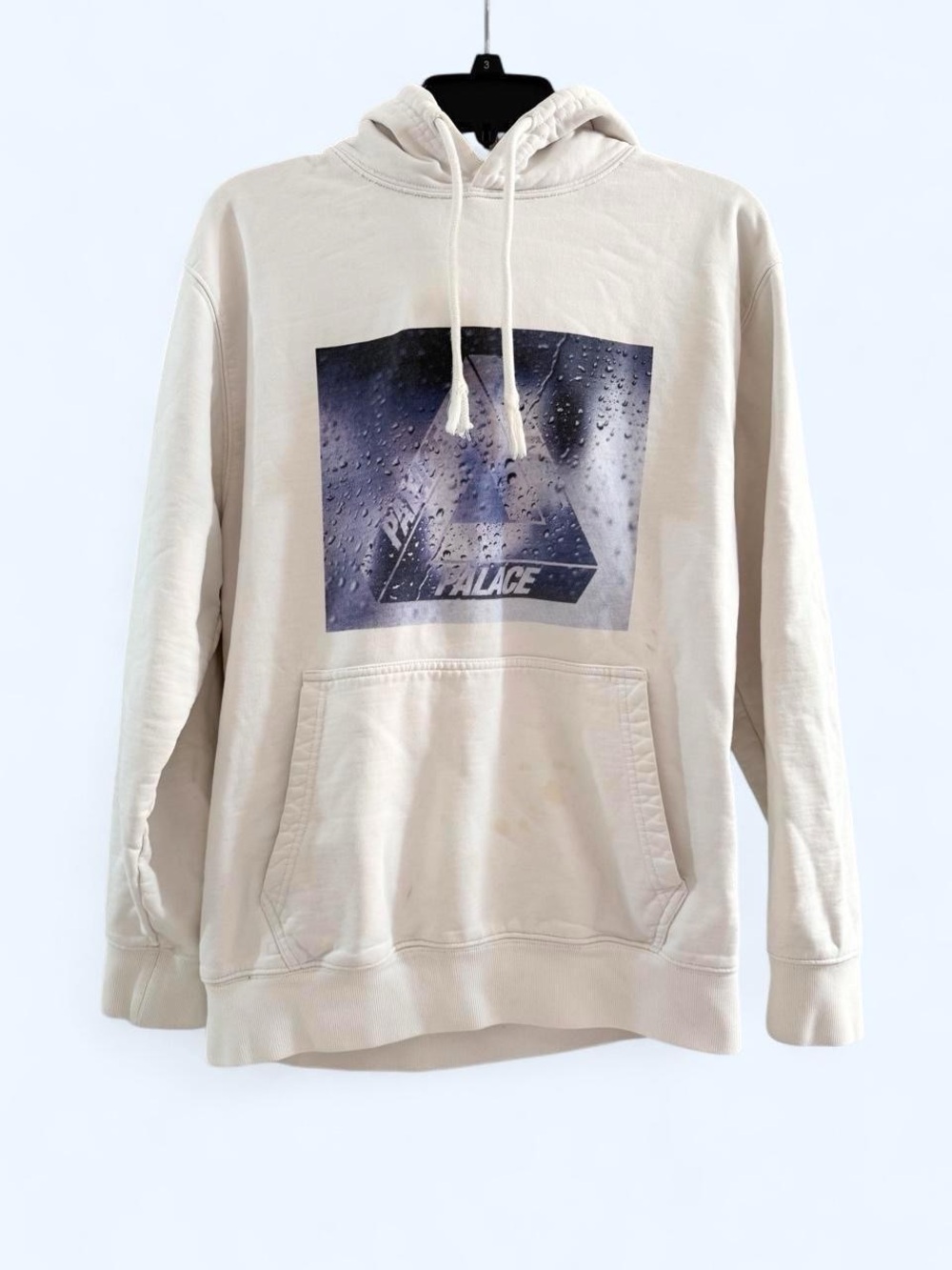PALACE White Pullover Hoodie with Blue Graphic Print